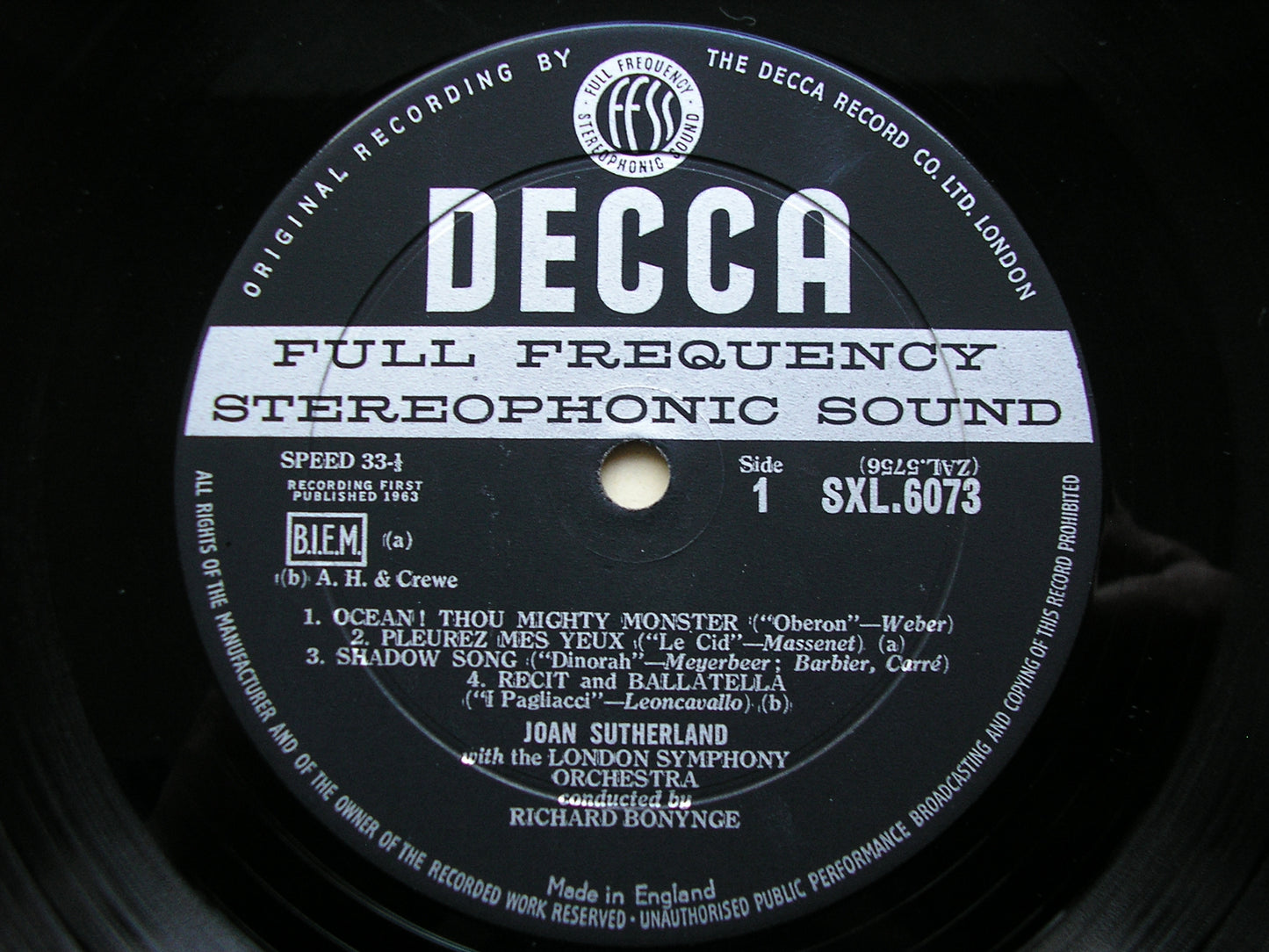 SXL 6073  COMMAND PERFORMANCE Volume 1: OPERA ARIAS      JOAN SUTHERLAND / LONDON SYMPHONY / BONYNGE      ED1