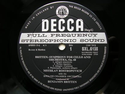 BRITTEN: CELLO SYMPHONY Op. 68 / HAYDN: CELLO CONCERTO in C      ROSTROPOVICH / ECO / BRITTEN     SXL 6138