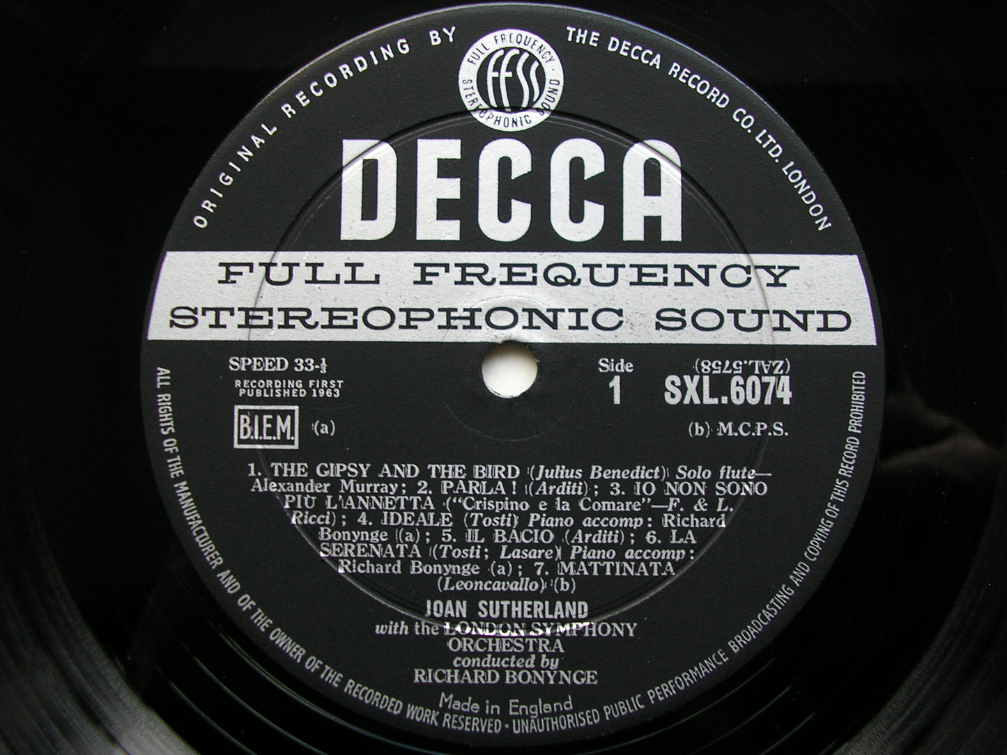 SXL 6074  COMMAND PERFORMANCE Volume 2:  ARIAS & SONGS      JOAN SUTHERLAND / LONDON SYMPHONY / BONYNGE    ED1