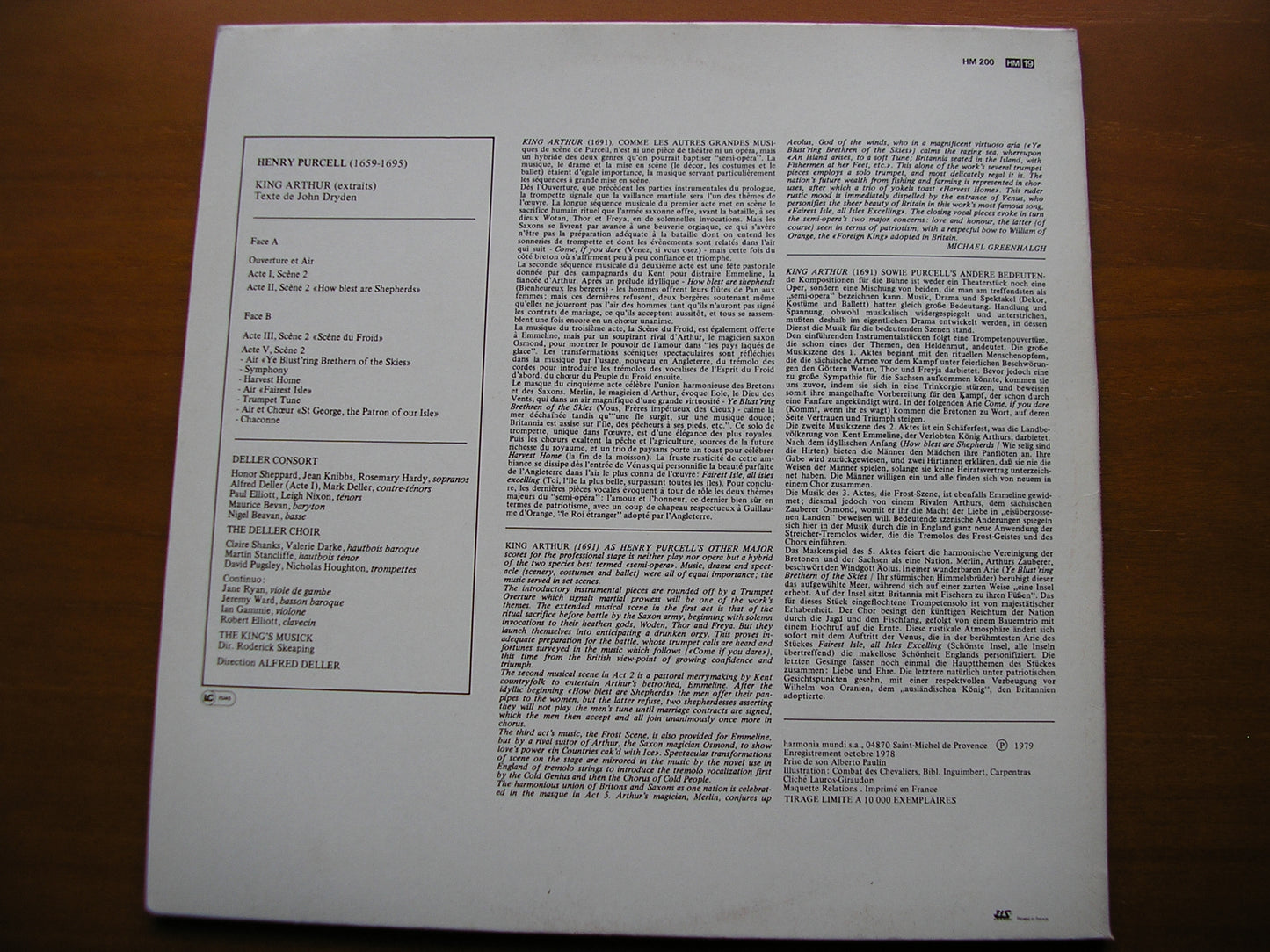 PURCELL: KING ARTHUR (1691)  excerpts     DELLER CONSORT / THE KING'S MUSICK / DELLER     HM 200