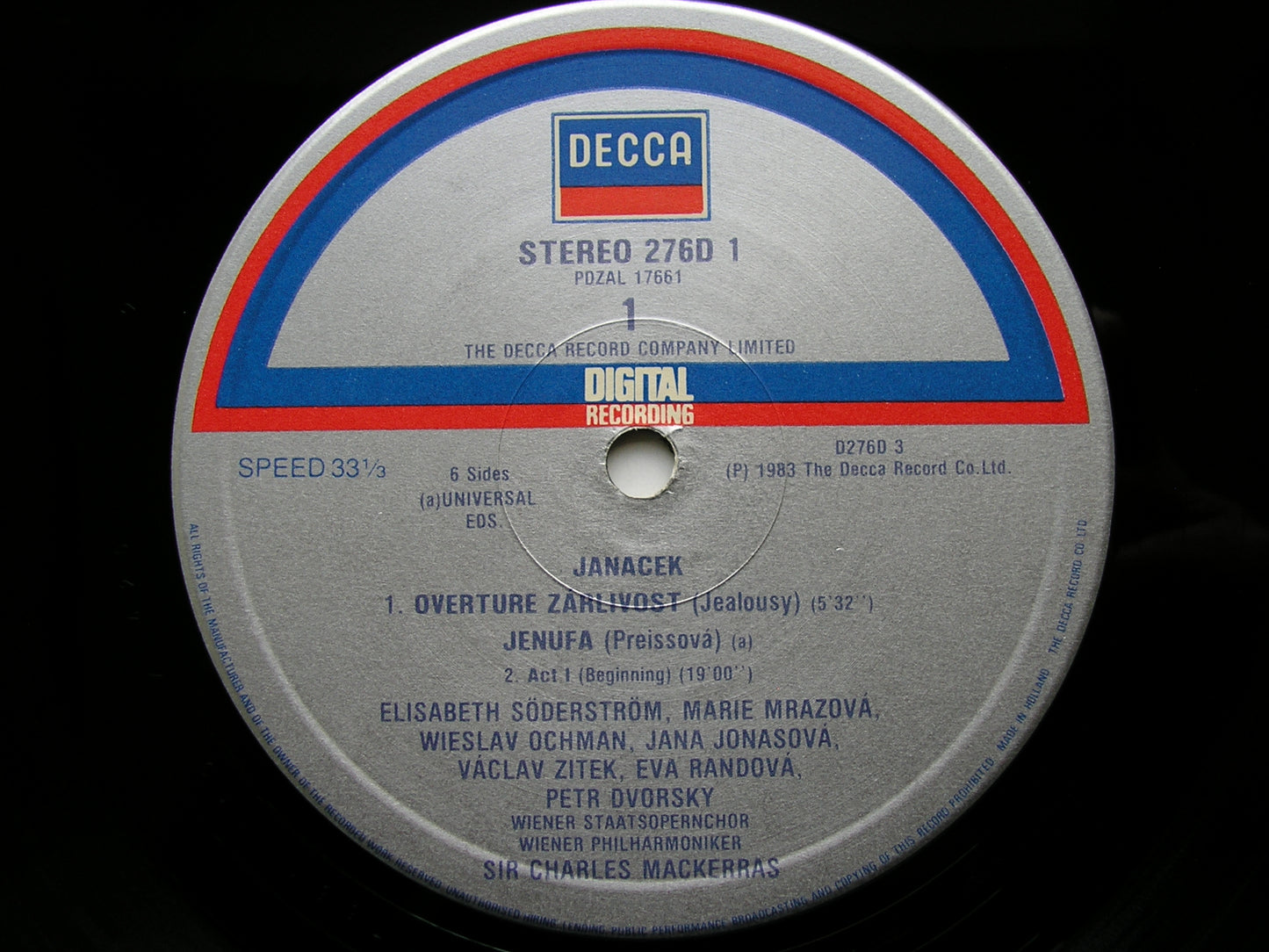 JANACEK: JENUFA    SODERSTROM / OCHMAN / DVORSKY / POPP / VIENNA PHILHARMONIC / MACKERRAS    3LP     D276D3