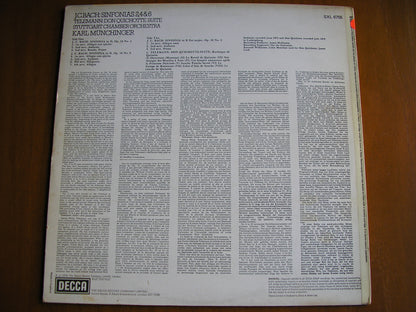 BACH JC: SINFONIAS Op. 18  Nos. 2 / 4 / 6 / TELEMANN: DON QUICHOTTE Suite      MUNCHINGER / STUTTGART CHAMBER ORCHESTRA    test pressing     SXL 6755
