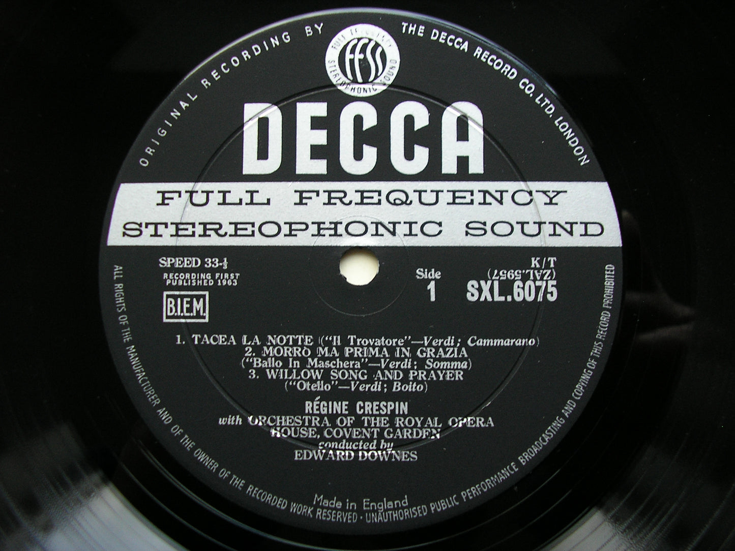 SXL 6075  ITALIAN ARIAS: VERDI / PONCHIELLI / BOITO / MASCAGNI / PUCCINI     CRESPIN / OROHCG / DOWNES     ED1