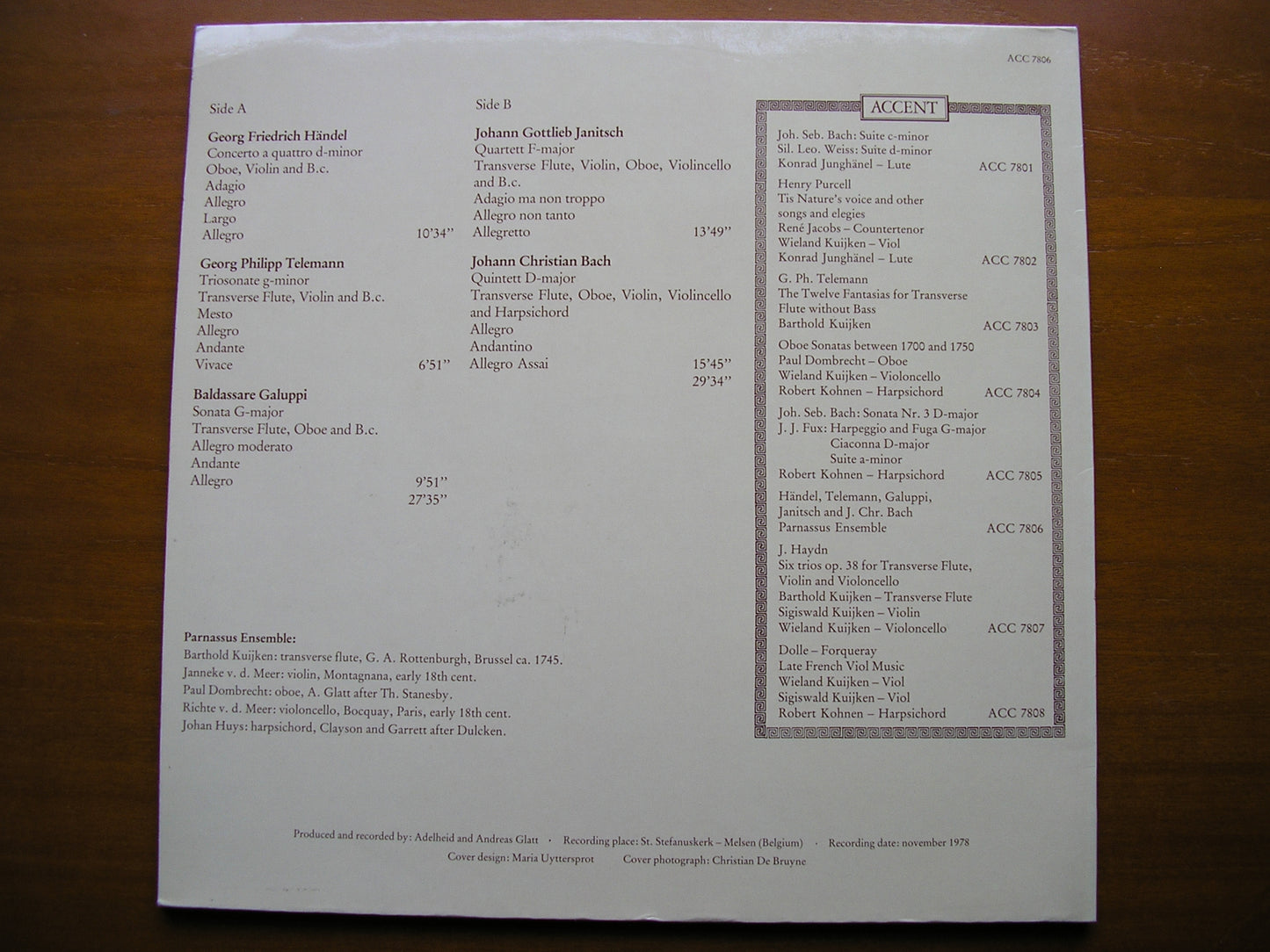 GALUPPI / HANDEL / TELEMANN / JC BACH / JANITSCH: CHAMBER MUSIC      PARNASSUS ENSEMBLE     ACC 7806