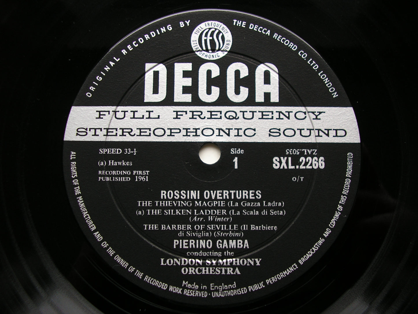 SXL 2266  ROSSINI: FIVE OVERTURES     GAMBA / LONDON SYMPHONY     ED1