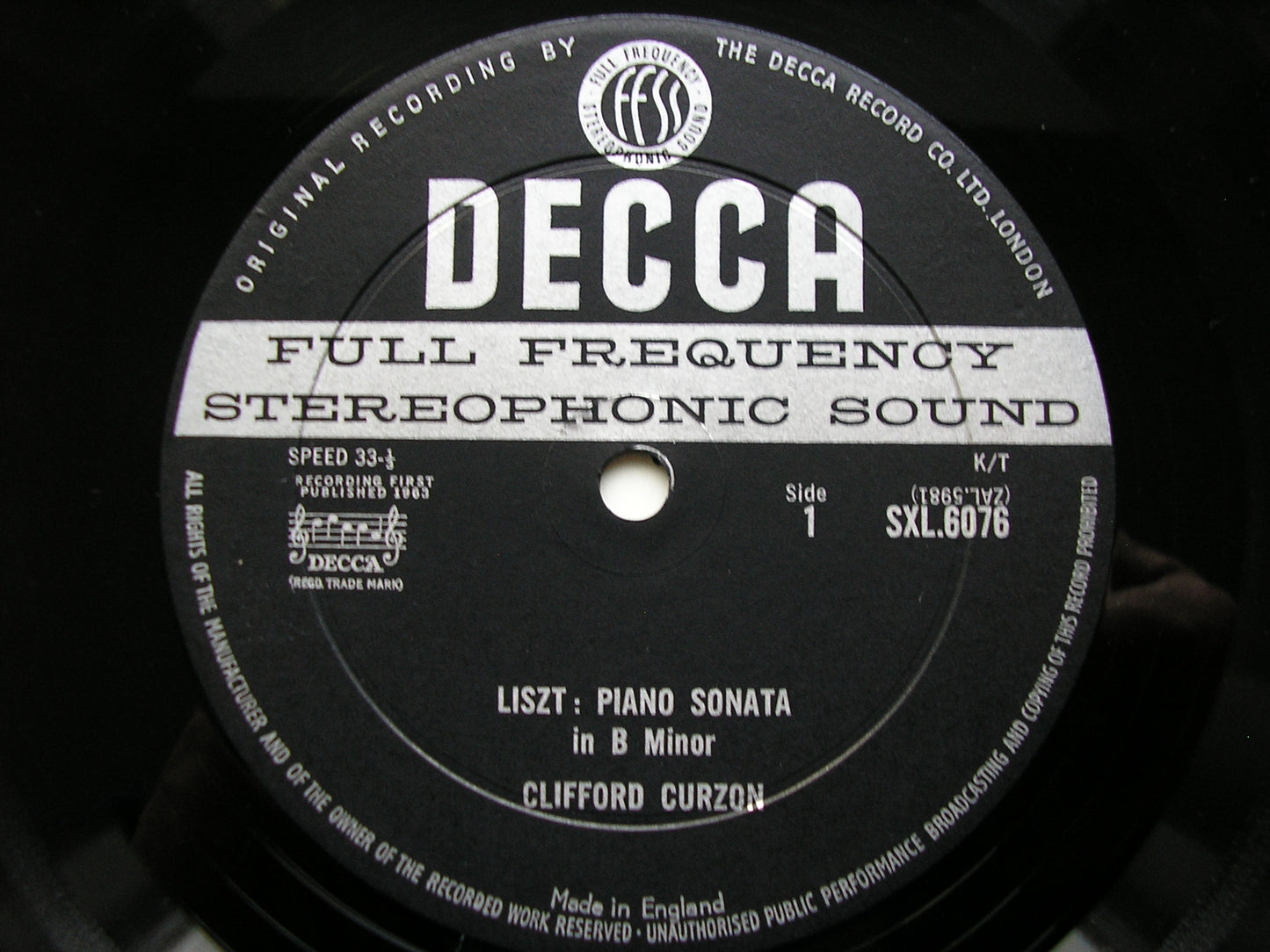 SXL 6076  LISZT: SONATA in B / LIEBESTRAUM / BERCEUSE / VALSE OUBLIEE      CLIFFORD CURZON      ED1