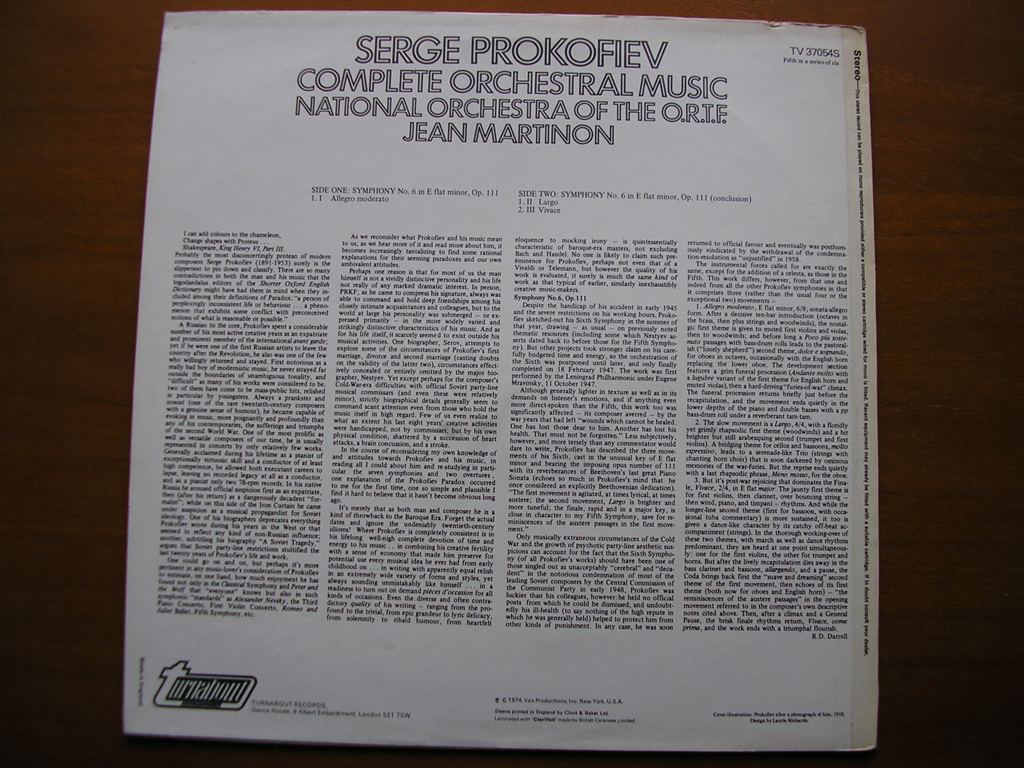 PROKOFIEV: SYMPHONY No. 6       MARTINON / FRENCH NATIONAL RADIO ORCHESTRA    TV 37054 S
