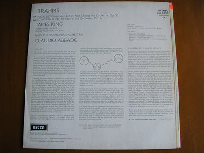 BRAHMS: RINALDO  cantata / SCHICKSALSLIED     KING / NEW PHILHARMONIA / ABBADO   test pressing     SXL 6386