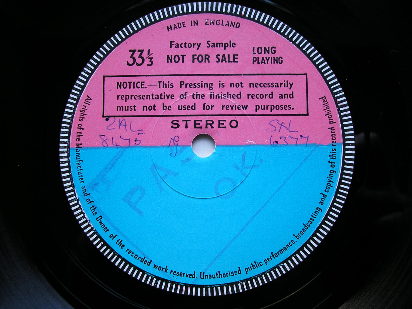 PAVAROTTI SINGS ARIAS BY VERDI & DONIZETTI         PAVAROTTI / VIENNA OPERA ORCHESTRA / DOWNES    test pressing   SXL 6377