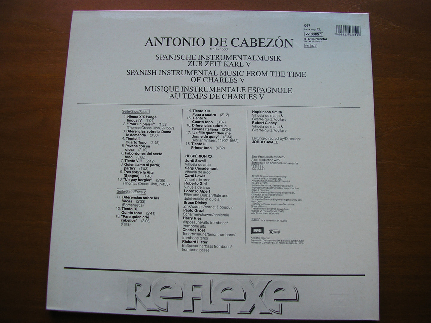 CABEZON: INSTRUMENTAL MUSIC    HESPERION XX / JORDI SAVALL    27 0385