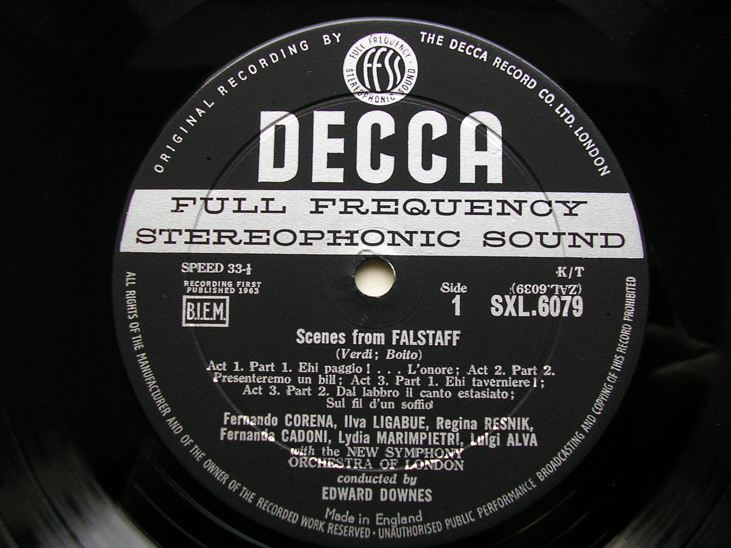 SXL 6079  VERDI: FALSTAFF  excerpts     CORENA / LIGABUE / RESNIK / ALVA / NSOL / DOWNES     ED1