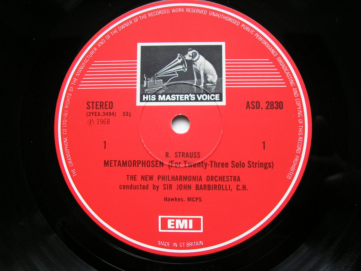 STRAUSS: METAMORHOSEN / ELGAR: SERENADE / ARENSKY: TCHAIKOVSKY VARIATIONS      BARBIROLLI / NPO / LSO     ASD 2830