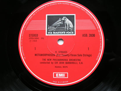 STRAUSS: METAMORHOSEN / ELGAR: SERENADE / ARENSKY: TCHAIKOVSKY VARIATIONS      BARBIROLLI / NPO / LSO     ASD 2830