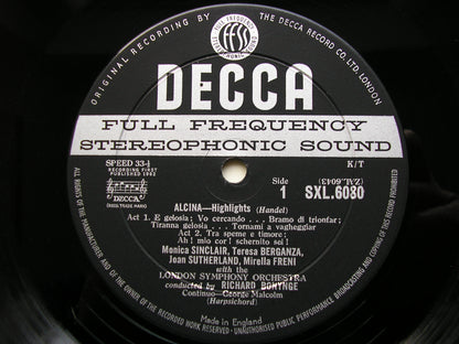 SXL 6080  HANDEL: ALCINA  excerpts    SUTHERLAND / BERGANZA / FRENI / ALVA / LONDON SYMPHONY / BONYNGE     ED1