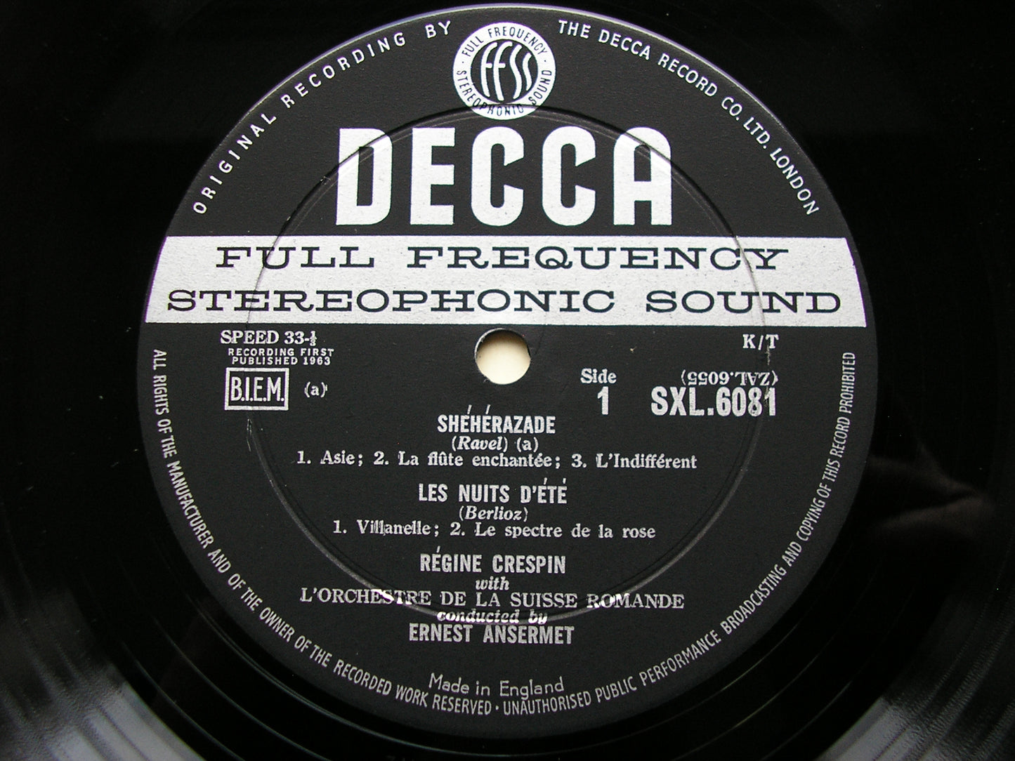 SXL 6081  BERLIOZ: LES NUITS D'ETE / RAVEL: SHEHERAZADE       CRESPIN / SUISSE ROMANDE / ANSERMET     ED1