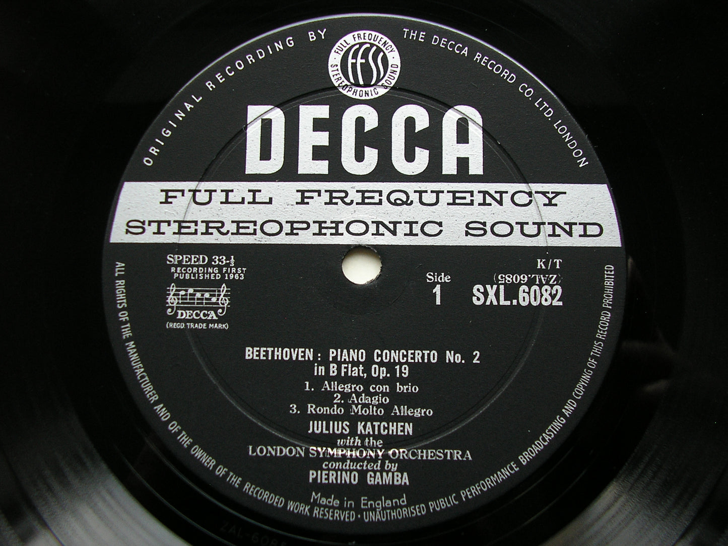 SXL 6082  BEETHOVEN: PIANO CONCERTOS Nos. 2 & 4       KATCHEN / LONDON SYMPHONY / GAMBA      ED1