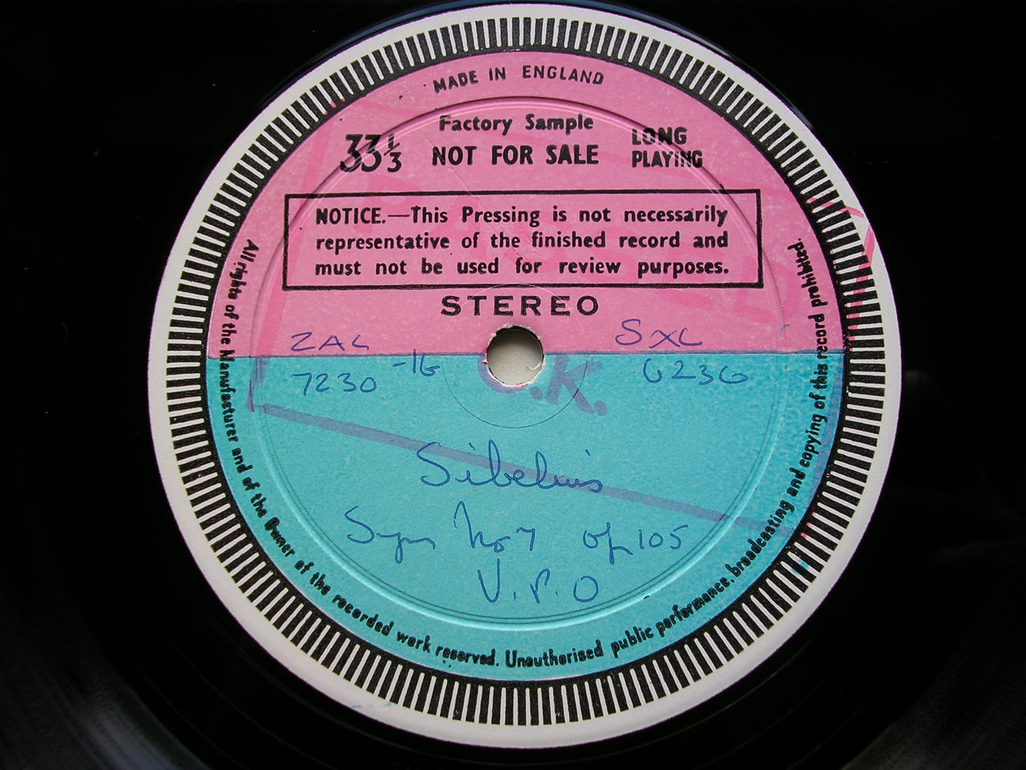 SIBELIUS: SYMPHONIES Nos. 5 & 7     MAAZEL / VIENNA PHILHARMONIC    test pressing     SXL 6236