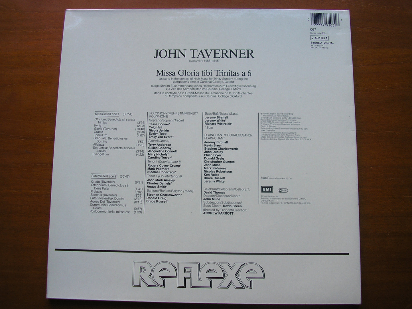 TAVERNER: MISSA GLORIA TIBI TRINITAS     ANDREW PARROTT / TAVERNER CHOIR    7 49103
