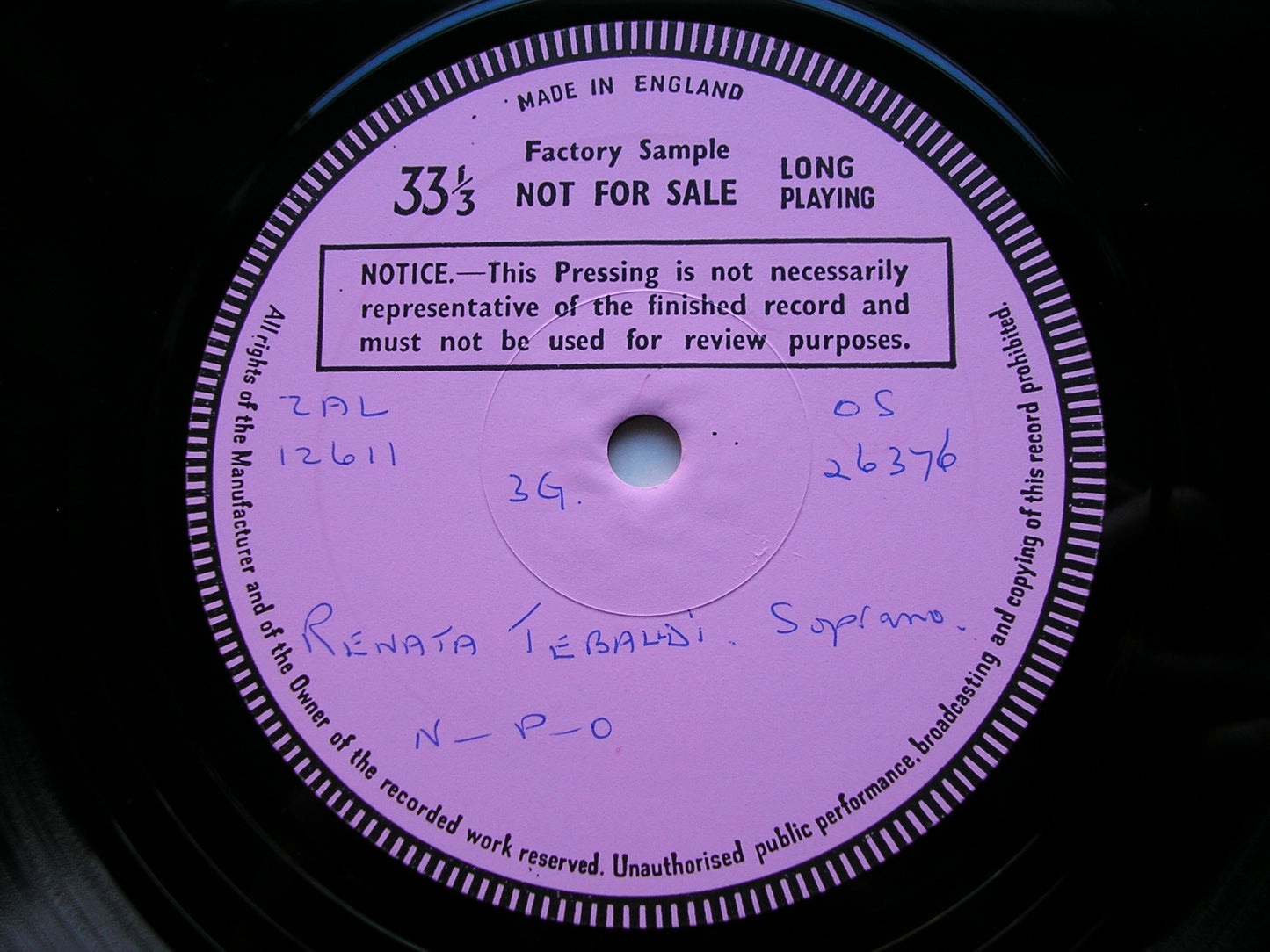 RENATA TEBALDI SINGS ARIAS & SONGS OF THE 18th CENTURY        TEBALDI / NEW PHILHARMONIA / BONYNGE    test pressing   SXL 6629
