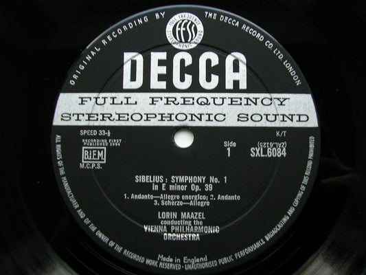 SXL 6084  SIBELIUS: SYMPHONY No. 1 / KARELIA SUITE      MAAZEL / VIENNA PHILHARMONIC     ED1