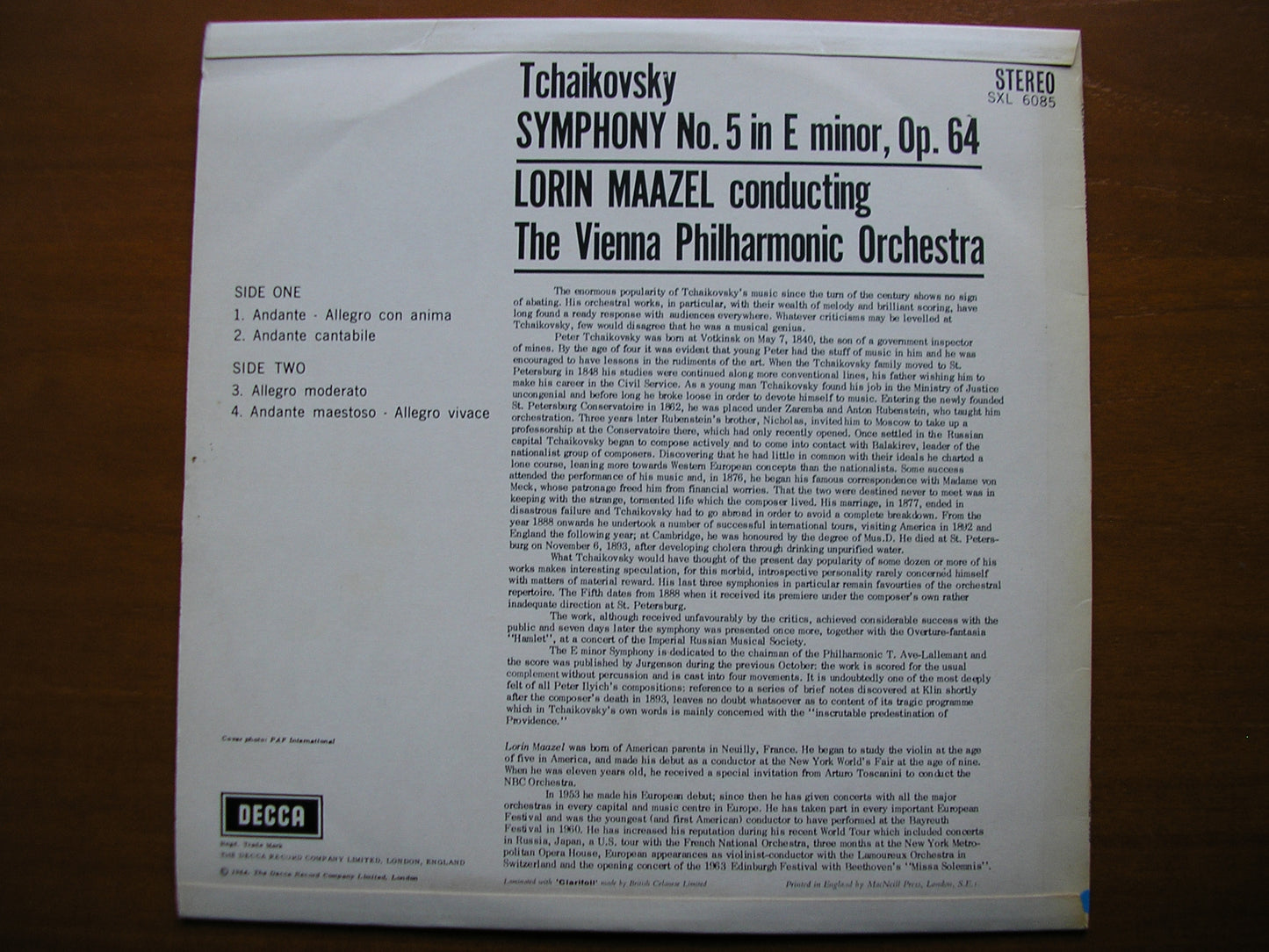 SXL 6085  TCHAIKOVSKY: SYMPHONY No. 5      MAAZEL / VIENNA PHILHARMONIC      ED1