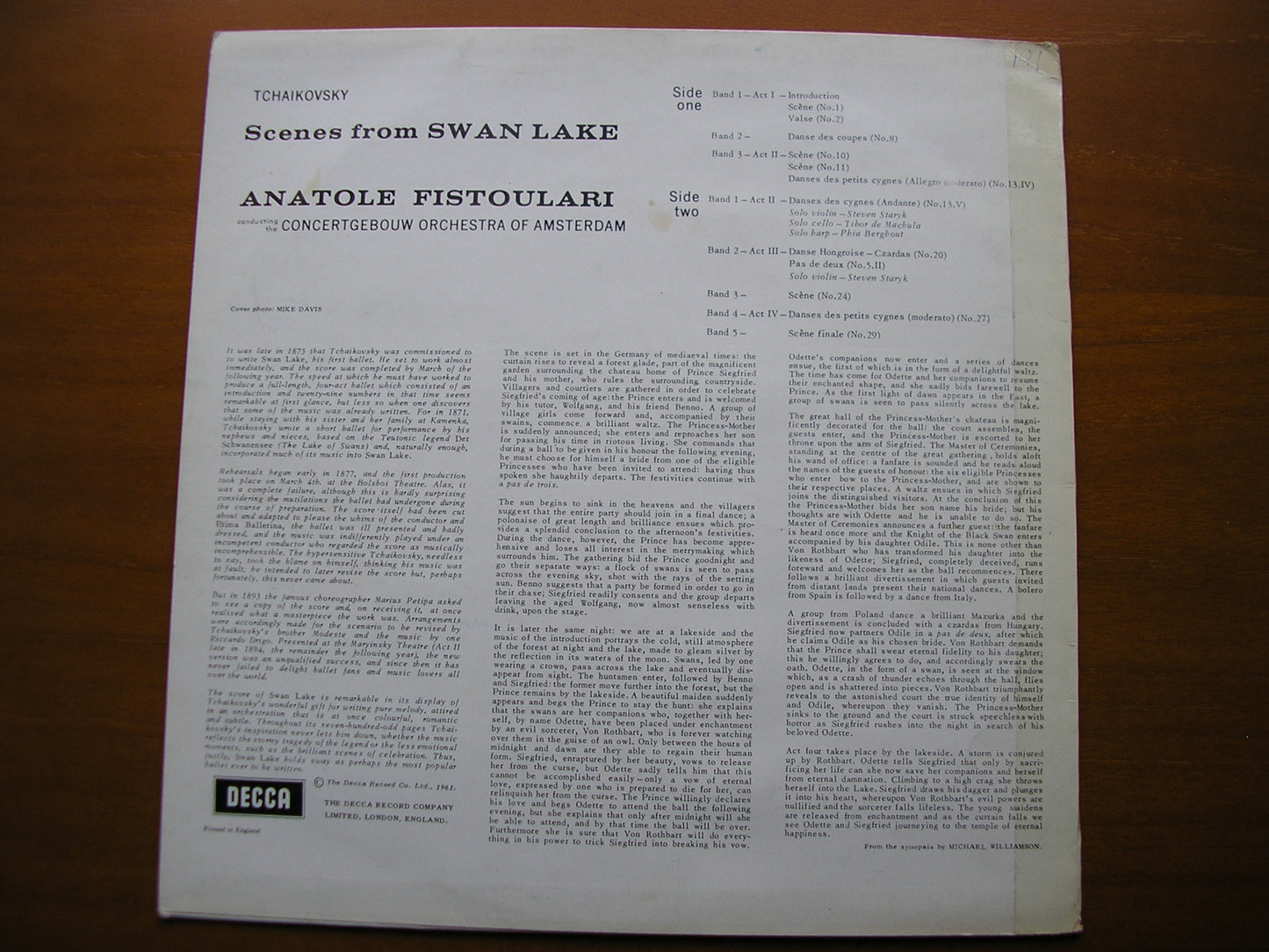 SXL 2285  TCHAIKOVSKY: SWAN LAKE   scenes      FISTOULARI / CINCERTGEBOUW ORCHESTRA     ED4