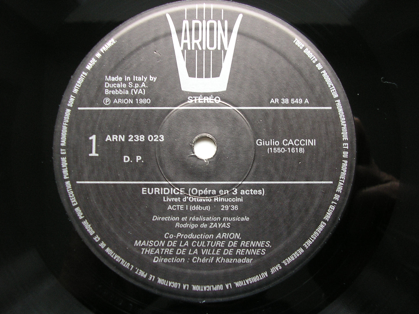 CACCINI: EURIDICE     SOLOISTS / INSTRUMENTAL ENSEMBLE / ZAYAS      2LP      ARN 238023