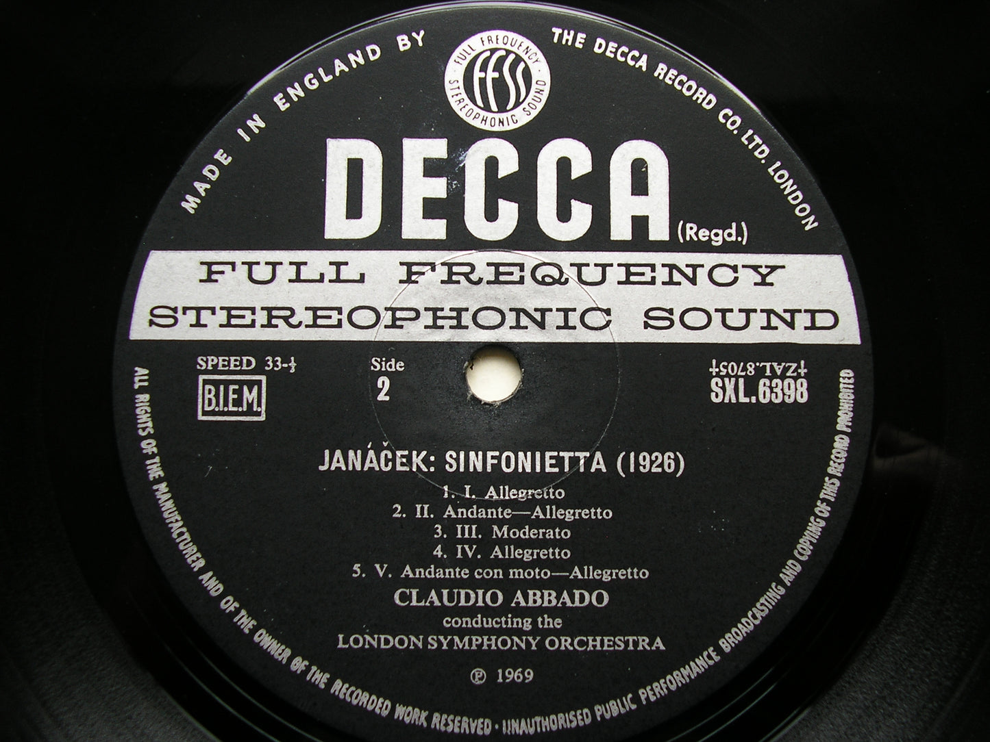 JANACEK: SINFONIETTA / HINDEMITH: SYMPHONIC METAMORPHOSES     ABBADO / LONDON SYMPHONY     SXL 6398