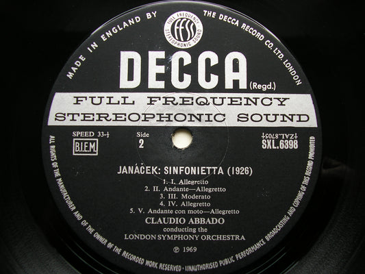 JANACEK: SINFONIETTA / HINDEMITH: SYMPHONIC METAMORPHOSES     ABBADO / LONDON SYMPHONY     SXL 6398