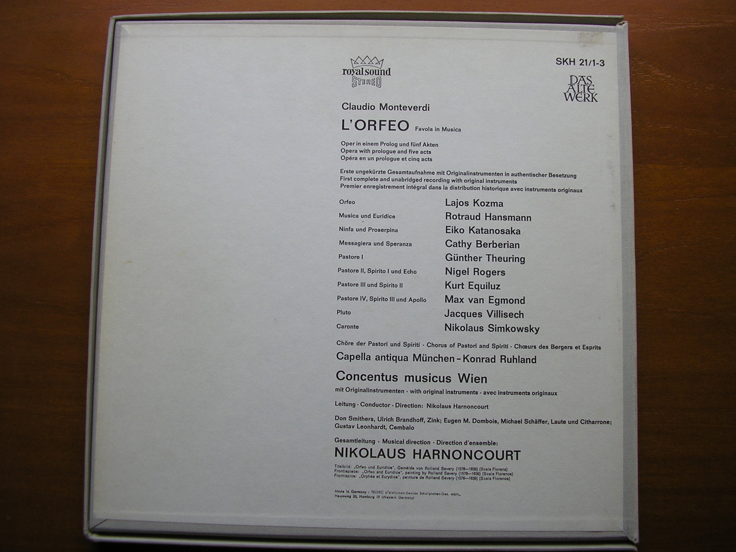 MONTEVERDI: ORFEO      SOLOISTS / CONCENTUS MUSICUS WIEN / HARNONCOURT    3LP     SKH 21/1-3