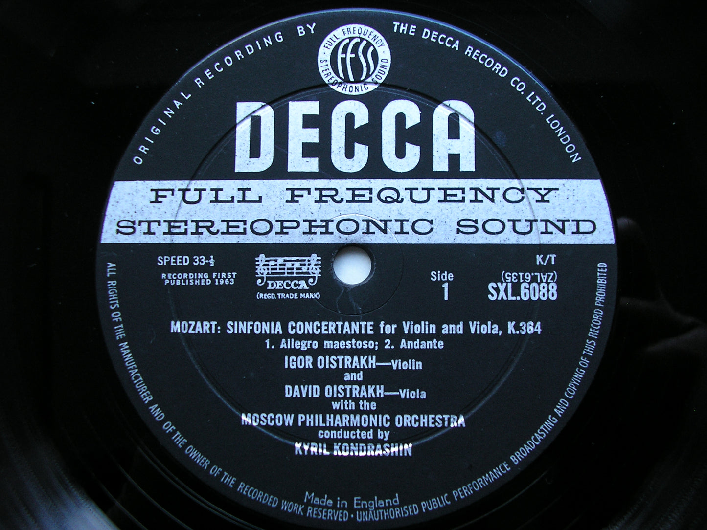 SXL 6088  MOZART: SINFONIA CONCERTANTE / DUO    DAVID & IGOR OISTRAKH / MOSCOW PHILHARMONIC / KONDRASHIN     ED1