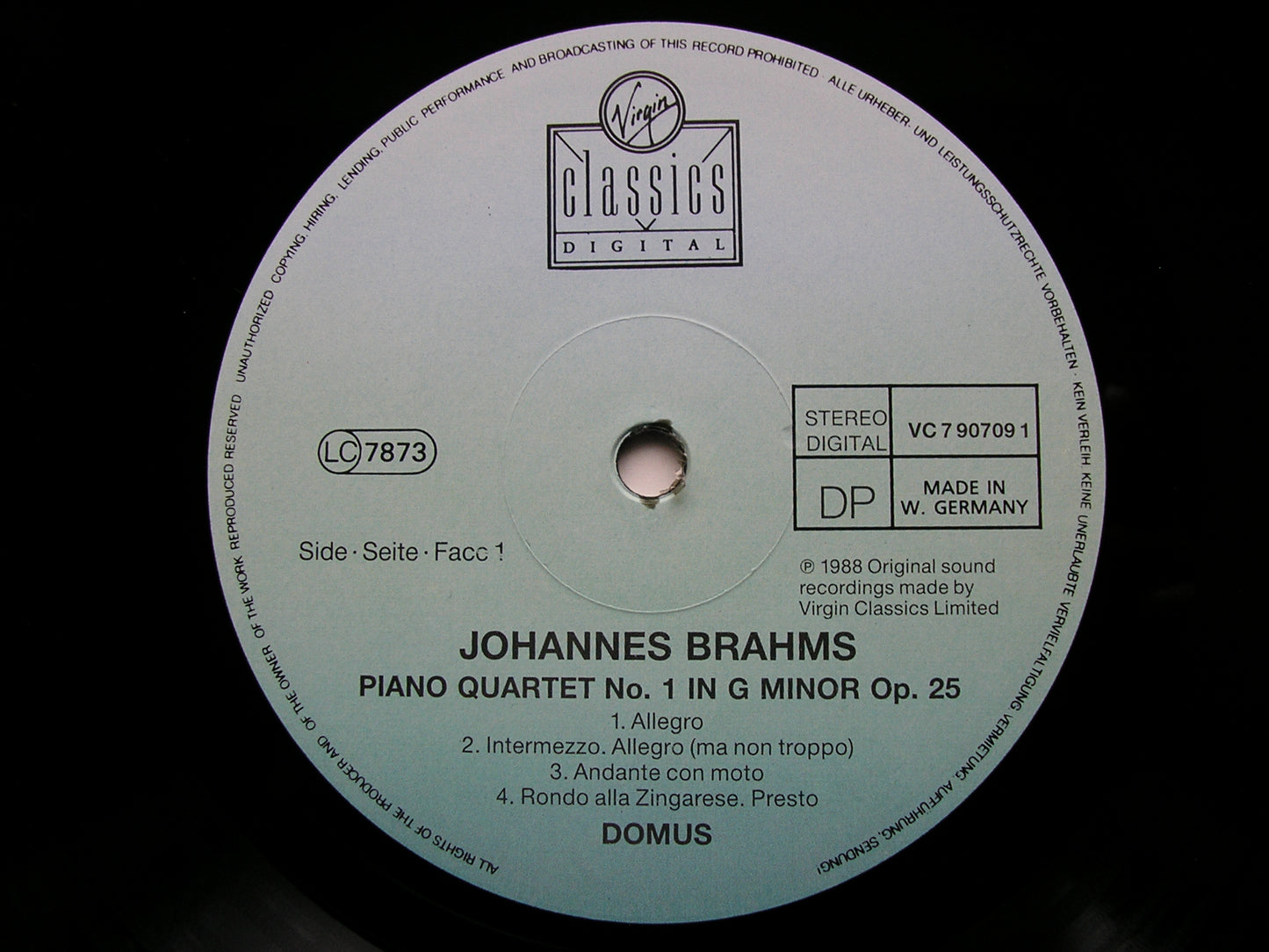 BRAHMS: PIANO QUARTET No. 1   Op. 25 / PIANO QUARTET No. 3 Op. 60      DOMUS    VC 7 90709