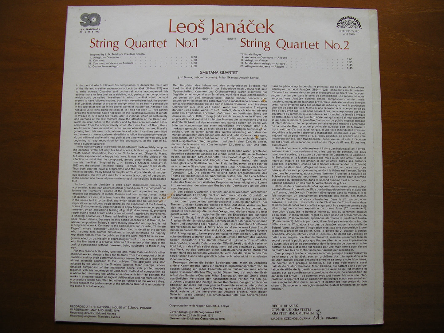 JANACEK: STRING QUARTETS Nos. 1 & 2      SMETANA QUARTET      411 1995