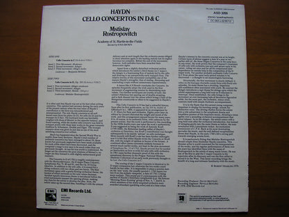 HAYDN: CELLO CONCERTOS in D & C      ROSTROPOVICH / ACADEMY OF ST MARTIN IN THE FIELDS / BROWN     ASD 3255