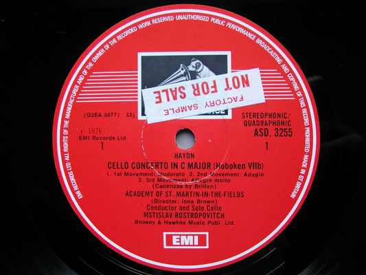 HAYDN: CELLO CONCERTOS in D & C      ROSTROPOVICH / ACADEMY OF ST MARTIN IN THE FIELDS / BROWN     ASD 3255