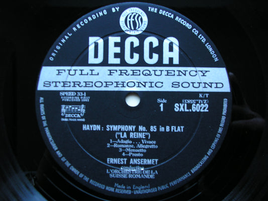 SXL 6022  HAYDN: SYMPHONIES Nos. 84 & 85     ANSERMET / SUISSE ROMANDE      ED1