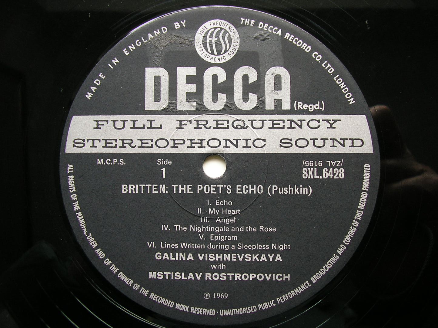 TCHAIKOVSKY: SIX SONGS / BRITTEN: THE POET'S ECHO     VISHNEVSKAYA / ROSTROPOVICH     SXL 6428