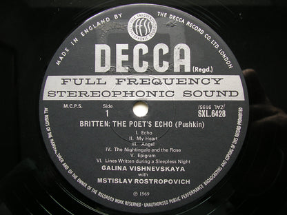 TCHAIKOVSKY: SIX SONGS / BRITTEN: THE POET'S ECHO     VISHNEVSKAYA / ROSTROPOVICH     SXL 6428
