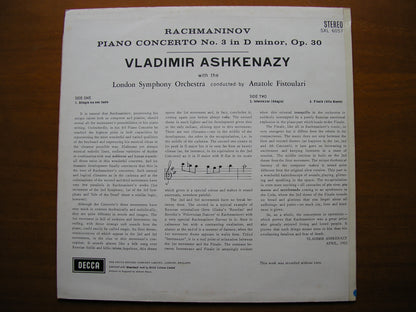SXL 6057  RACHMANINOV: PIANO CONCERTO No. 3      ASHKENAZY / LONDON SYMPHONY / FISTOULARI     ED1