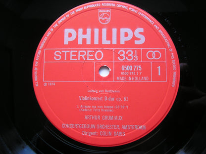 BEETHOVEN: VIOLIN CONCERTO / ARTHUR GRUMIAUX / CONCERTGEBOUW ORCHESTRA / COLIN DAVIS   6500 775