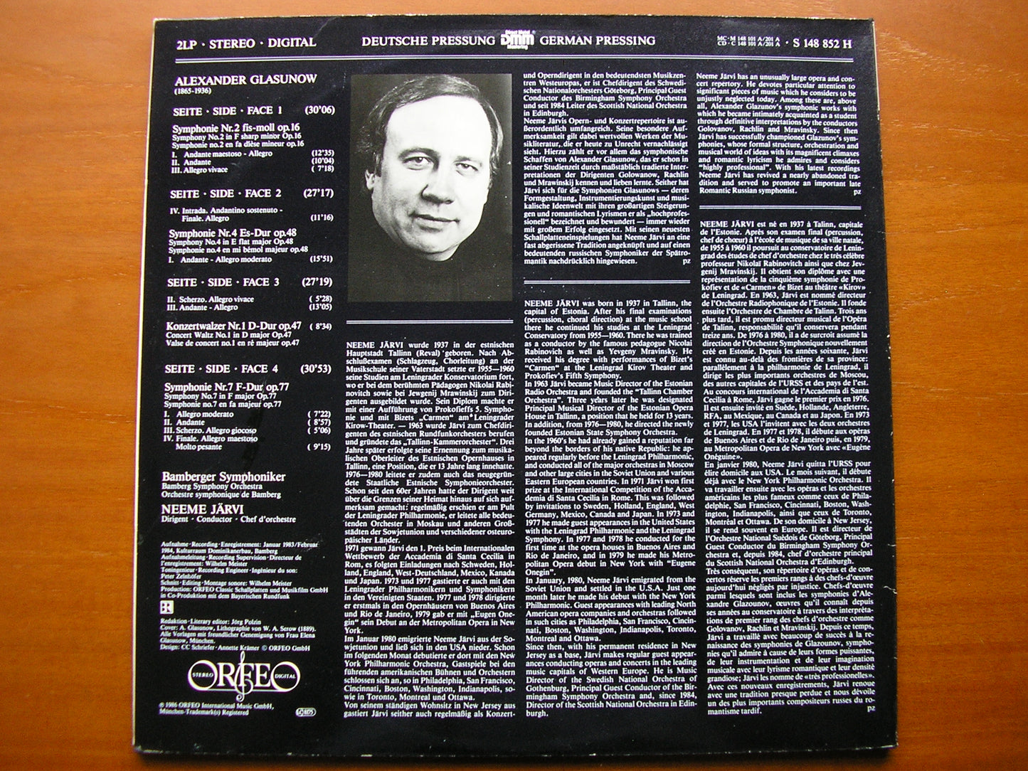 GLAZUNOV: SYMPHONIES Nos. 2 / 4 / 7 / CONCERT WALTZ No. 1       NEEME JARVI / BAMBERG SYMPHONY     2LP     S 148 852