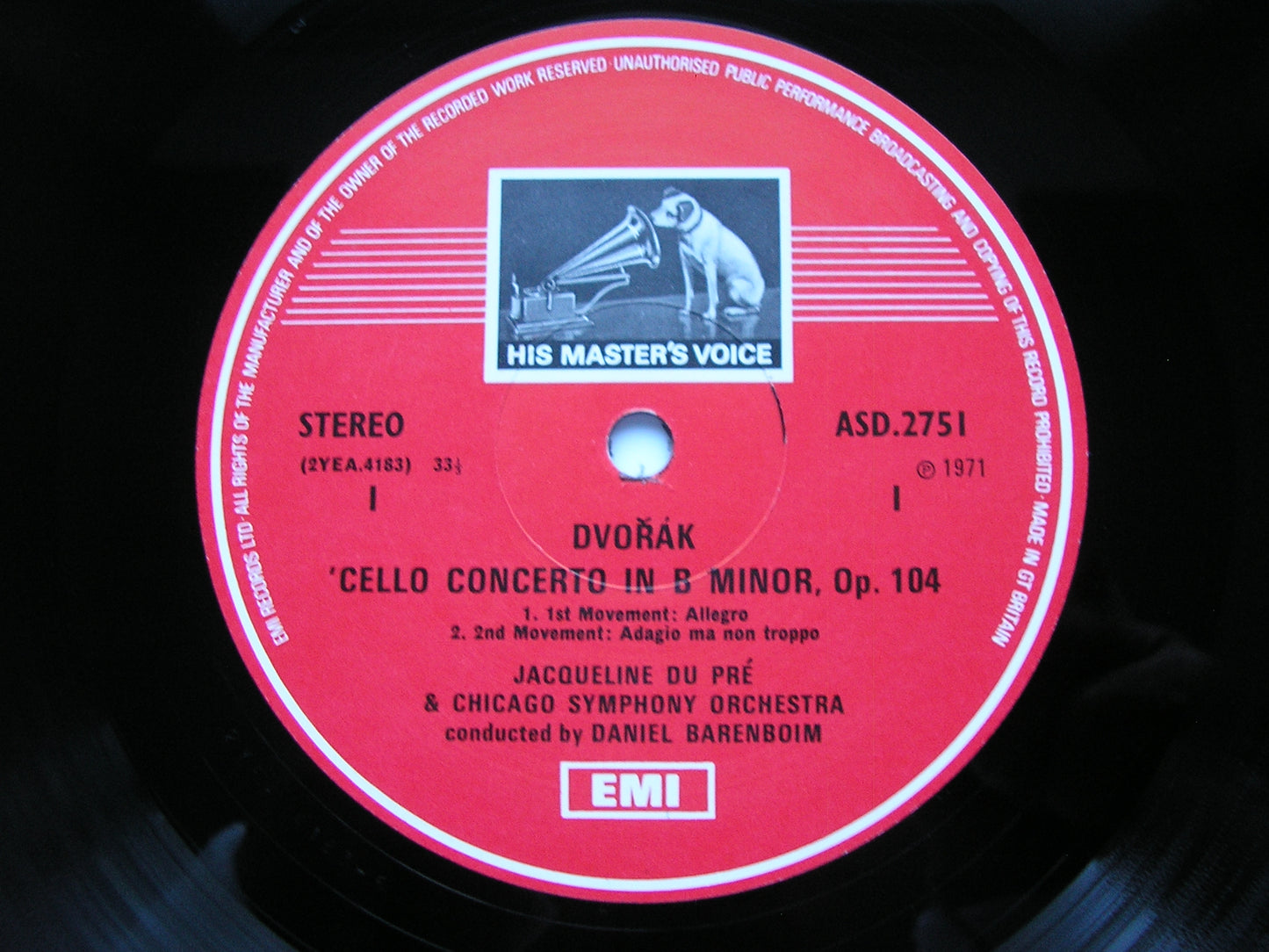 DVORAK: CELLO CONCERTO / SILENT WOODS      DU PRE / CHICAGO SYMPHONY ORCHESTRA / BARENBOIM     ASD 2751