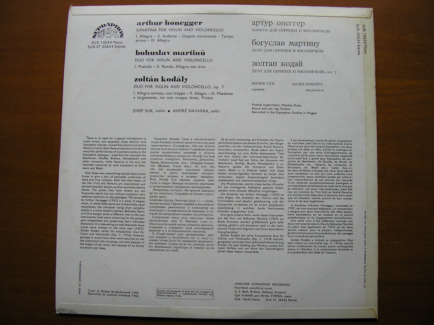 HONEGGER / MARTINU / KODALY: MUSIC FOR CELLO & VIOLIN      NAVARRA / SUK      SUA ST 50634