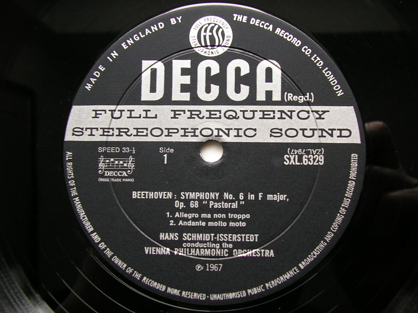 SXL 6329  BEETHOVEN: SYMPHONY No.6 'Pastoral'       SCHMIDT-ISSERSTEDT / VIENNA PHILHARMONIC     ED2