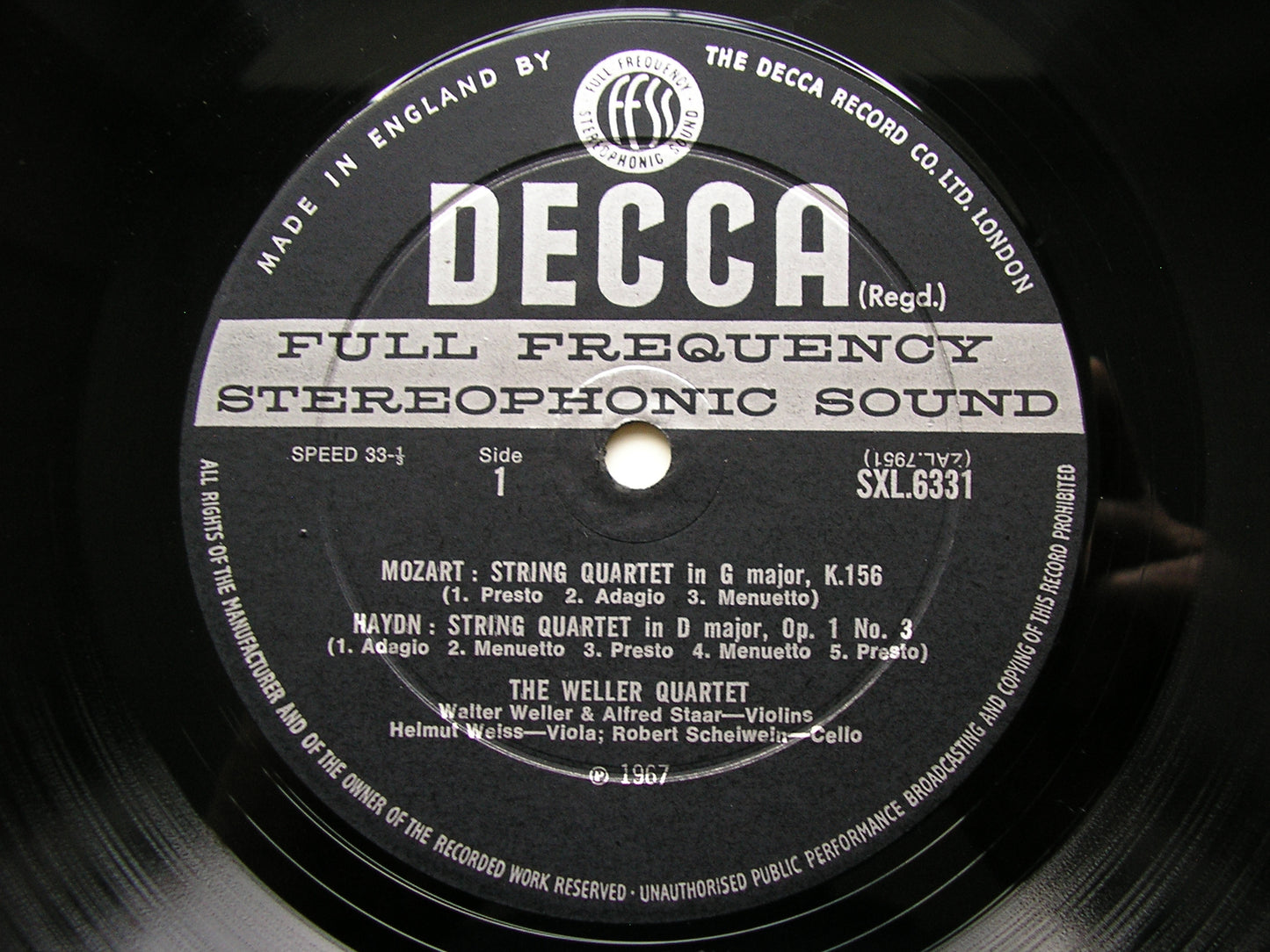 SXL 6331  MOZART'S QUARTET PARTY: HAYDN / DITTERSDORF / VANHAL / MOZART      THE WELLER QUARTET    ED2