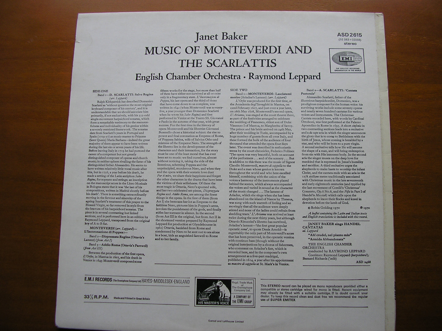 MONTEVERDI / DOMENICO & ALESSANDRO SCARLATTI: VOCAL WORKS      BAKER / ENGLISH CHAMBER ORCHESTRA / LEPPARD    ASD 2615