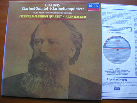 BRAHMS: CLARINET QUINTET / WOLF: ITALIAN SERENADE FITZWILLIAM QUARTET / ALAN HACKER  SXL 6998