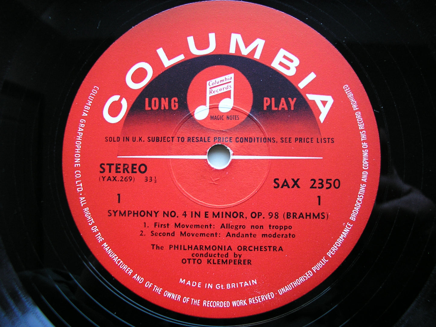 BRAHMS: THE FOUR SYMPHONIES / TWO OVERTURES     4LP   SAX 2262 /2350 / 2351 / 2362