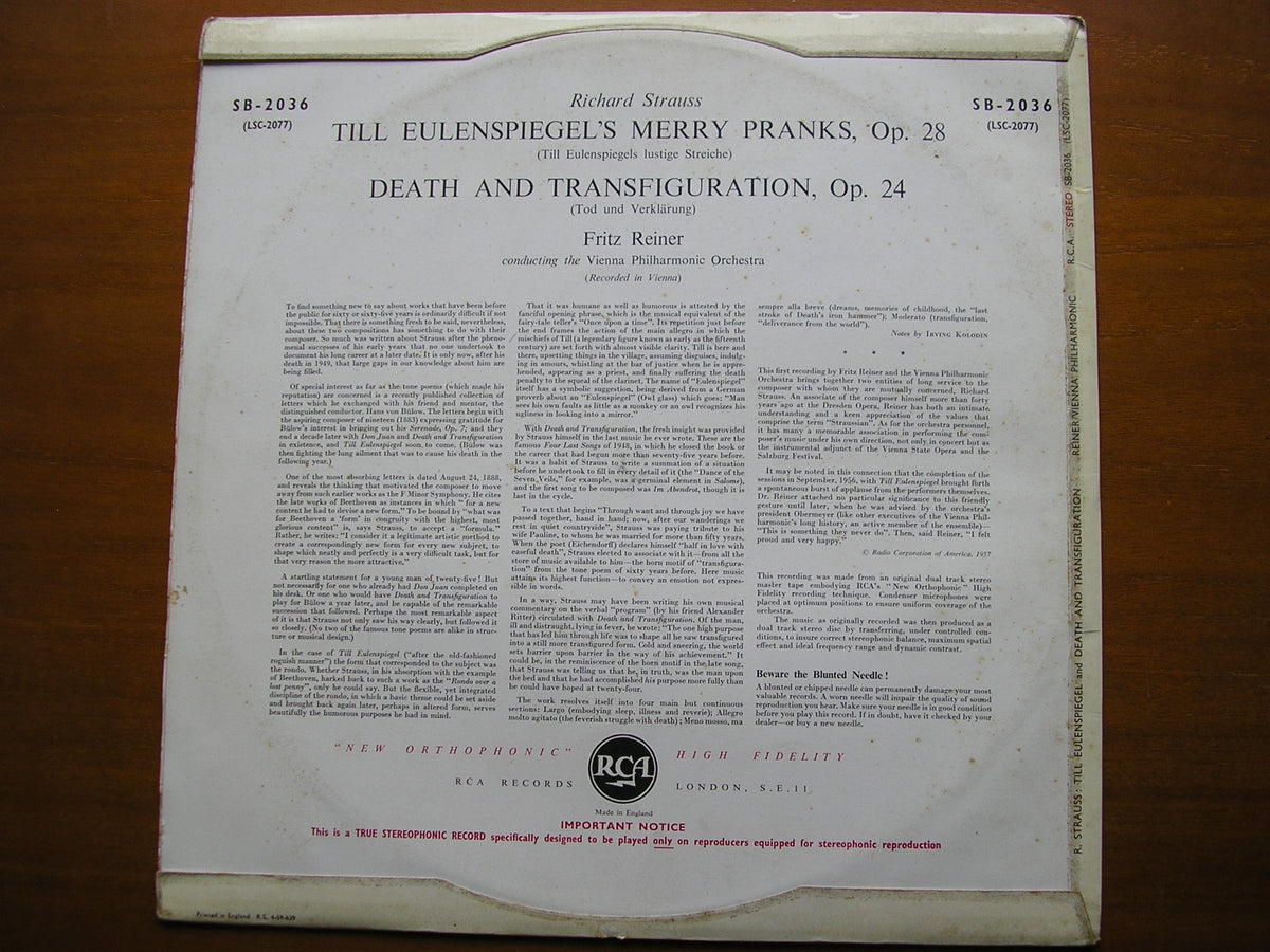 STRAUSS: TILL EULENSPIEGEL / TOD UND VERKLARUNG       REINER / CHICAGO SYMPHONY     SB 2036