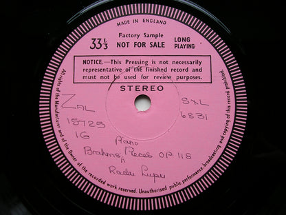 BRAHMS: PIANO PIECES Op. 118 & 119 / RHAPSODY Op. 79 No. 2       RADU LUPU   test pressing     SXL 6831
